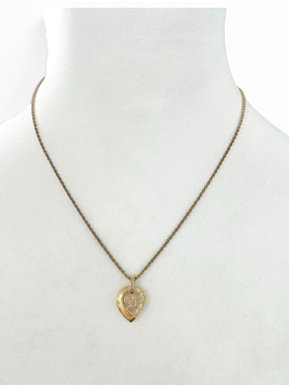 Christian Dior Gold & Crystal Heart Necklace